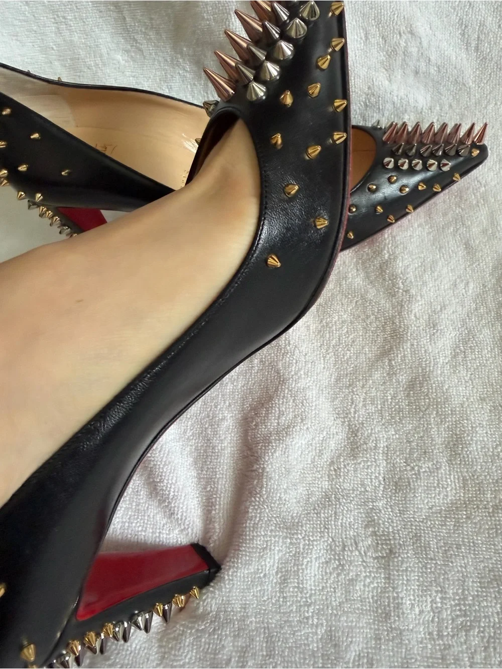 Christian Louboutin Black Pointed Spike-Embellished heels 3 inches - size 38.5